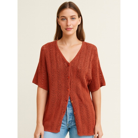 Liz Claiborne Sweaters - Liz Claiborne Retro Knit Crochet Shrug Jacket Rust Red XXL Grannycore Boho